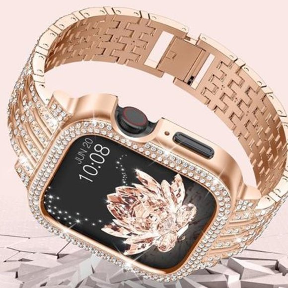 NEW Rose Gold Rhinestone Bling Apple Watch Band + Case Protector main image 4